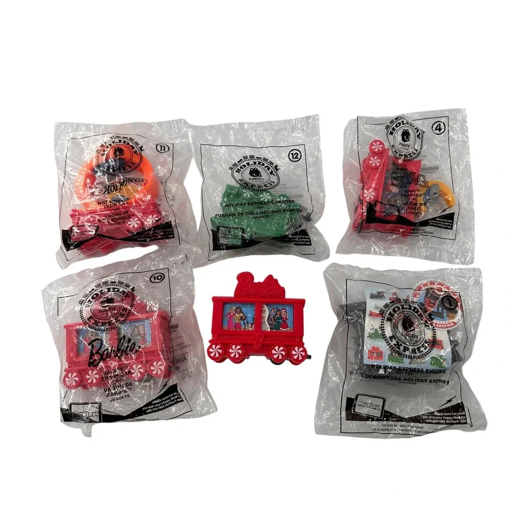 McDonalds Happy Meal Holiday Express Train Lot 2017 Barbie Hot Wheels Sing Toy